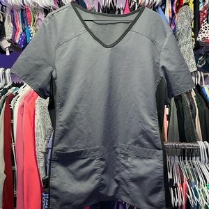 Black grey scrubs top for medical hair stylist etc size XL no brand side stretch